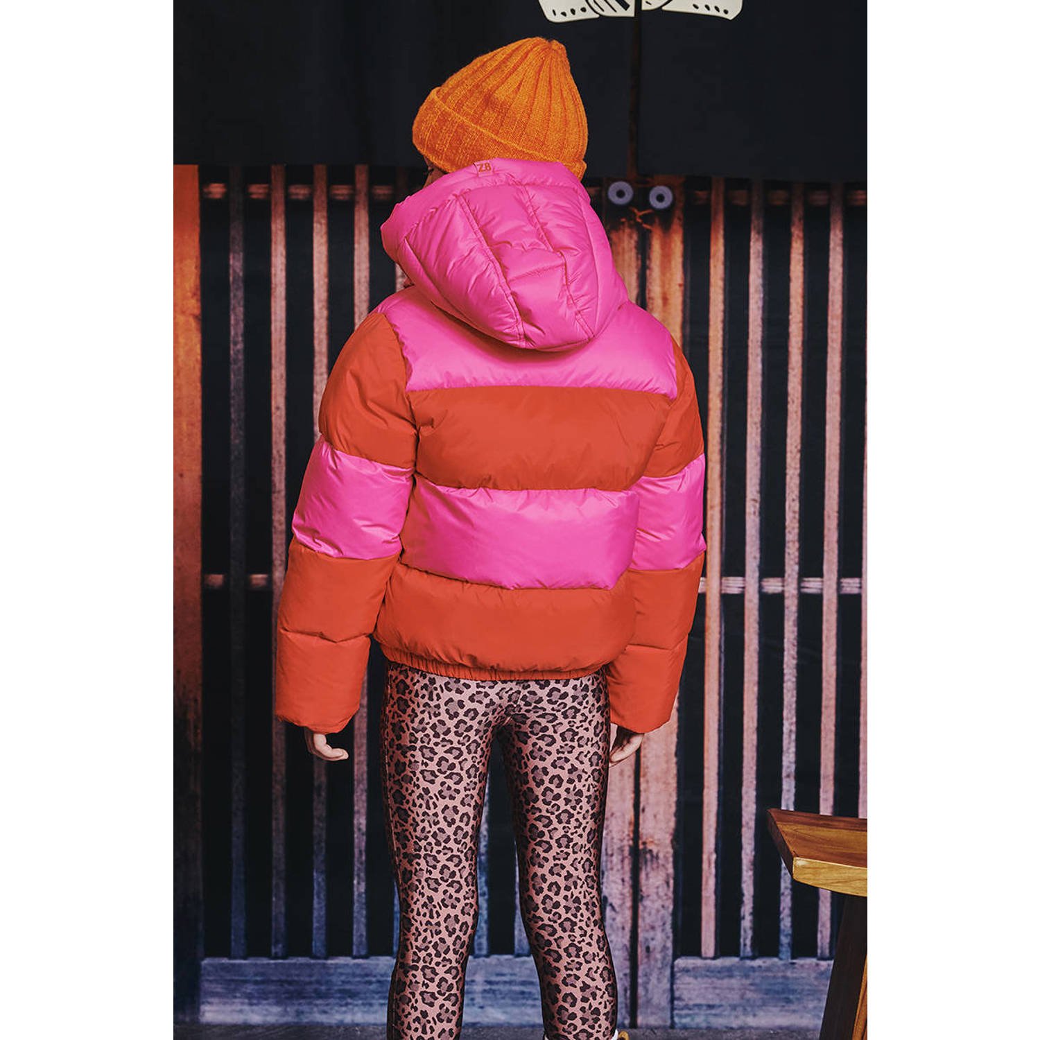 Z8 kids gewatteerde winterjas Jayda roze oranje