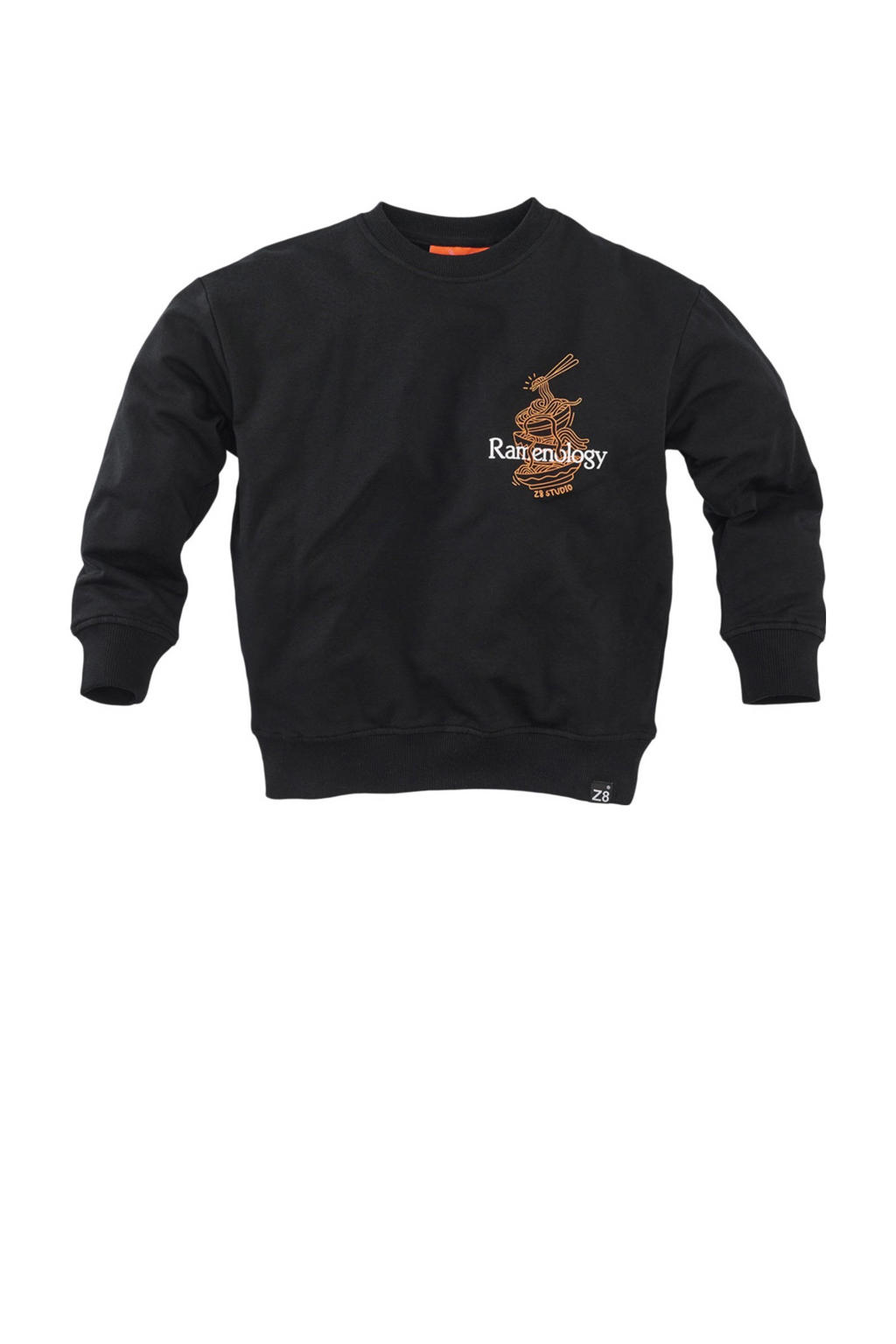 Donkerblauwe jongens Z8 kids sweater Bowie van stretchkatoen met backprint, lange mouwen en ronde hals