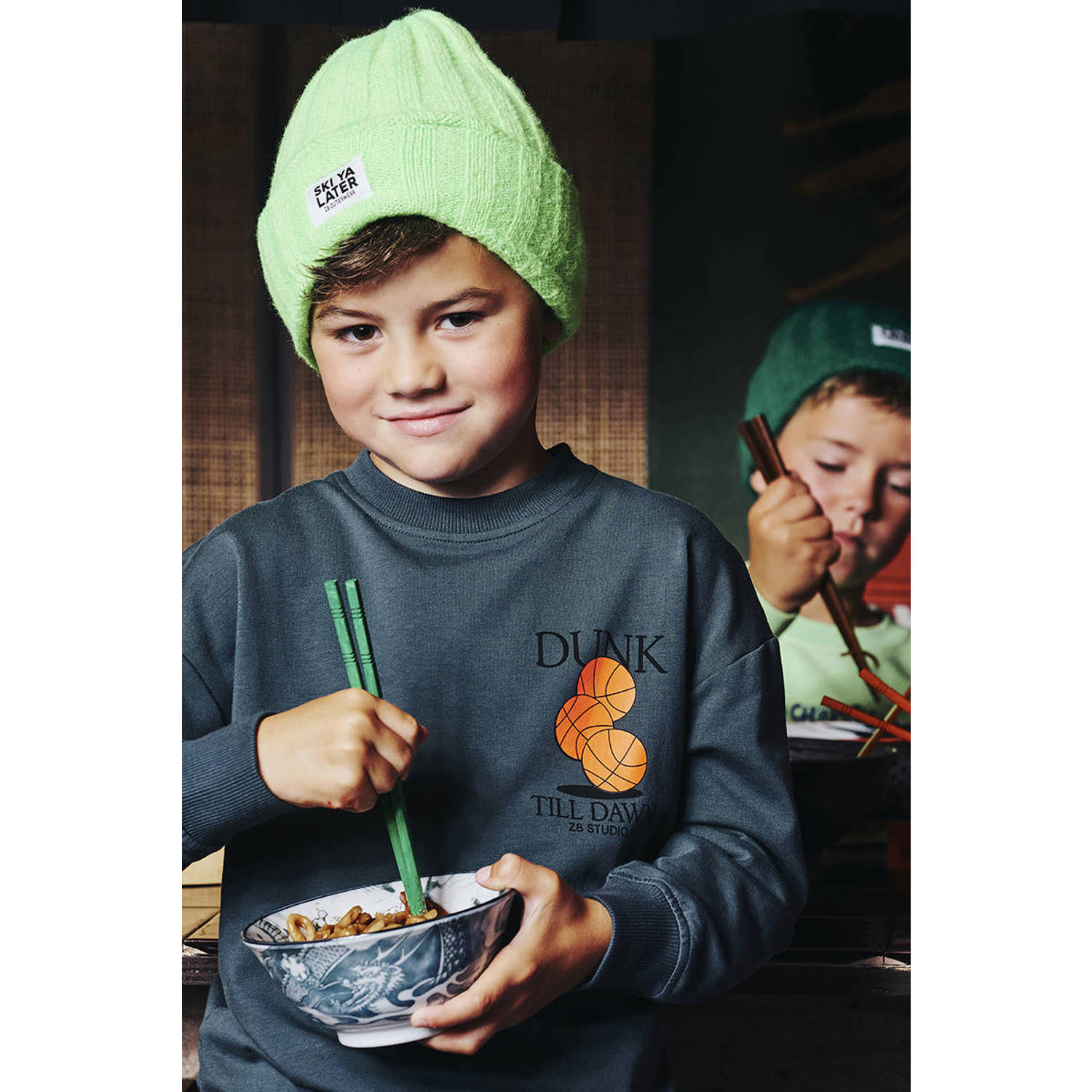 Z8 kids sweater Luka met backprint grijsgroen