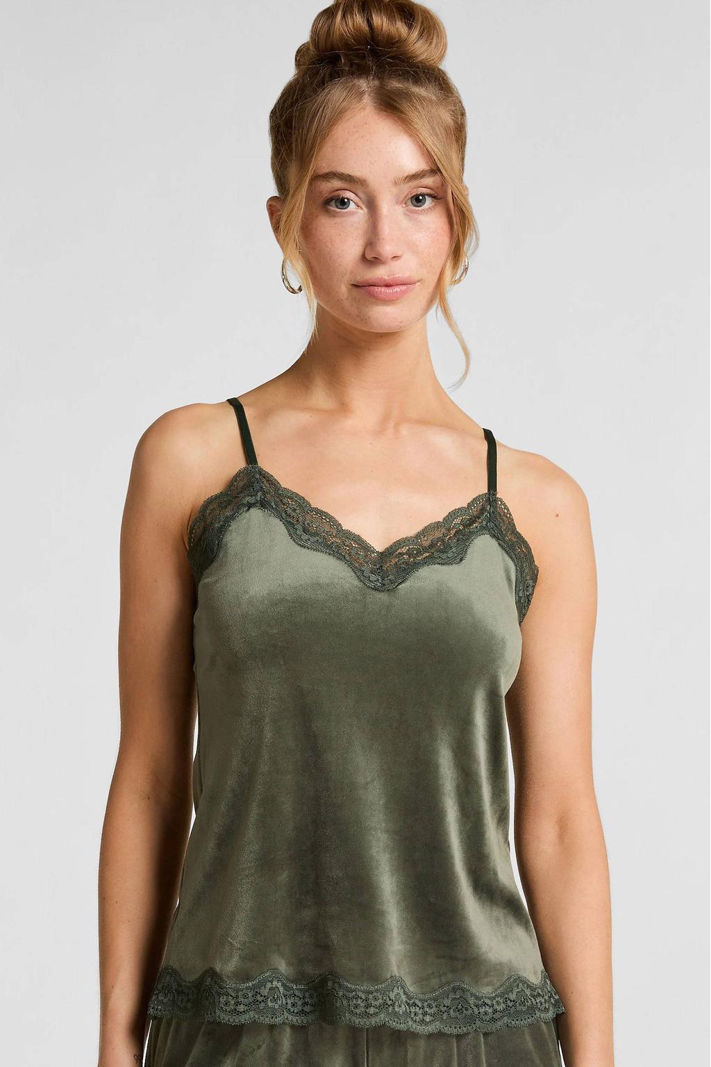 Hunkemöller fluwelen pyjamatop groen