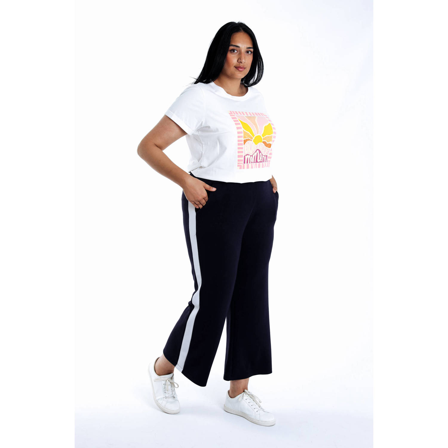 Paprika wide leg high waist broek donkerblauw