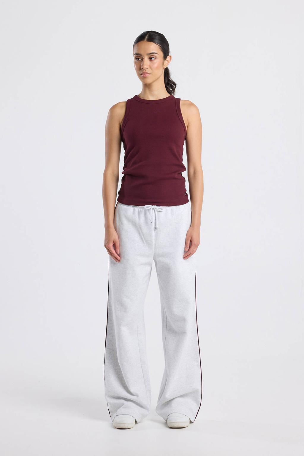 Grijze dames America Today regular waist casual broek van katoen met loose fit en effen