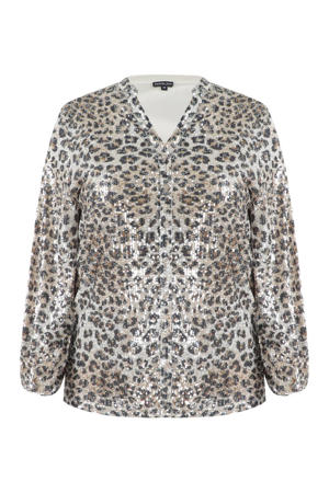 blouse met panterprint zand met pailletten