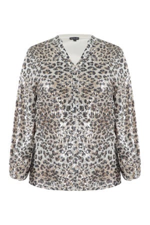 blouse met panterprint zand met pailletten