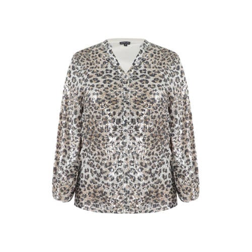 Exxcellent blouse met panterprint zand met pailletten afbeelding
