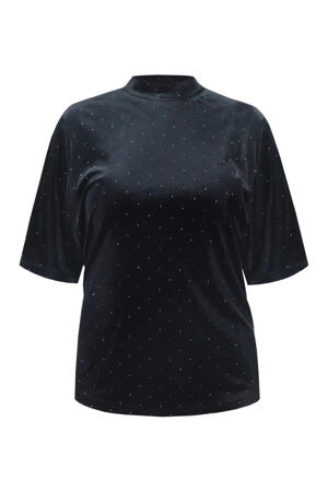 velours top met col zwart met glitter