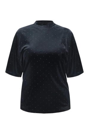 velours top met col zwart met glitter
