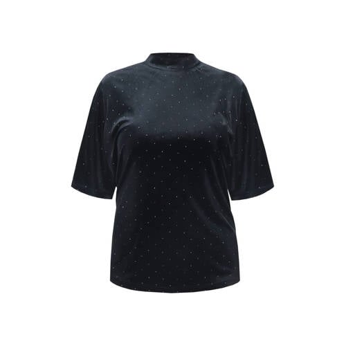 Exxcellent velours top met col zwart met glitter afbeelding