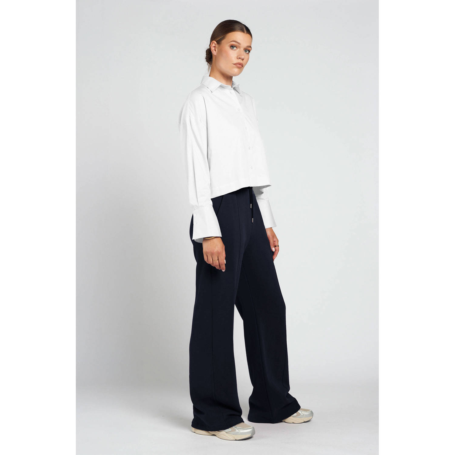 Spooq the label wide leg regular waist sweatpant donkerblauw