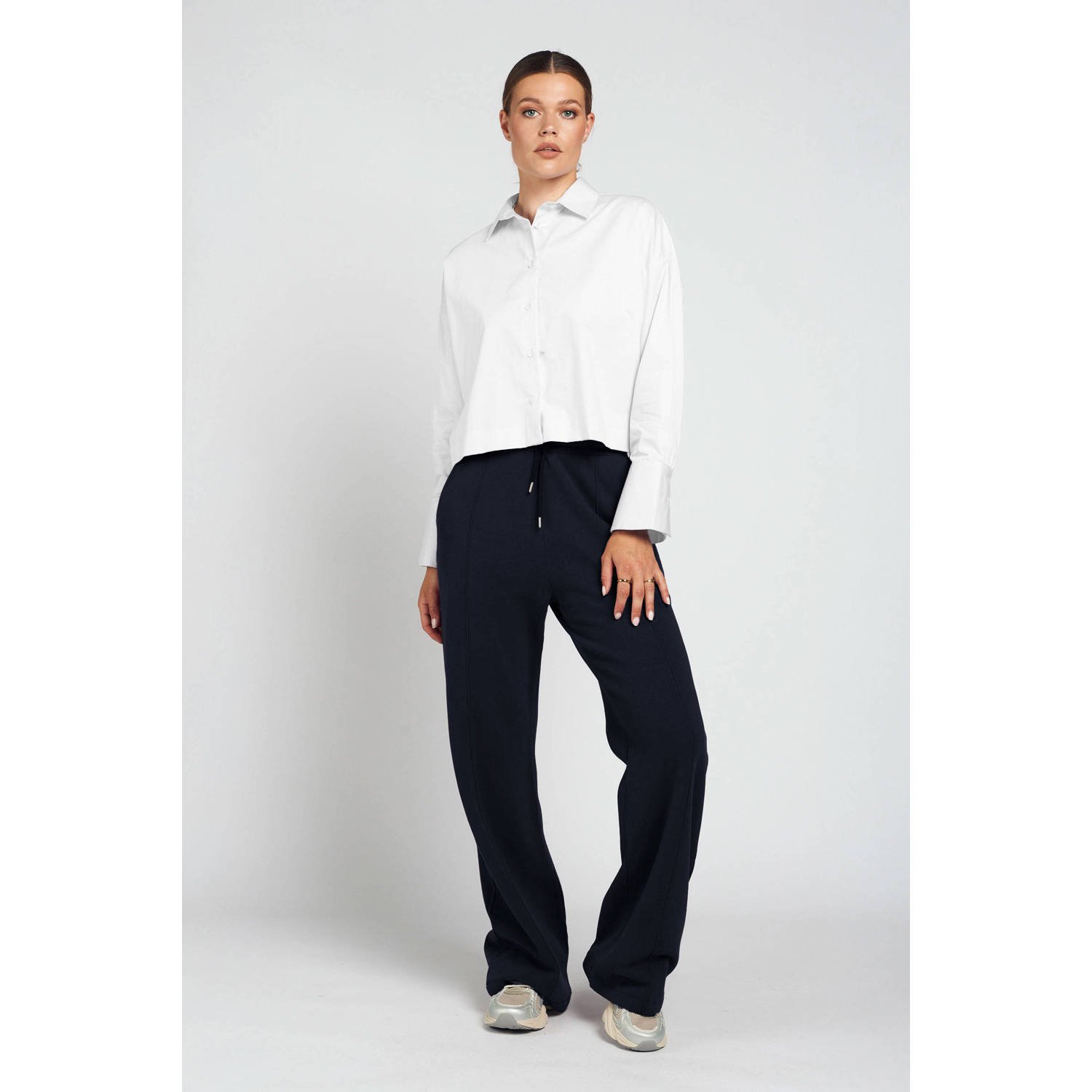 Spooq the label wide leg regular waist sweatpant donkerblauw