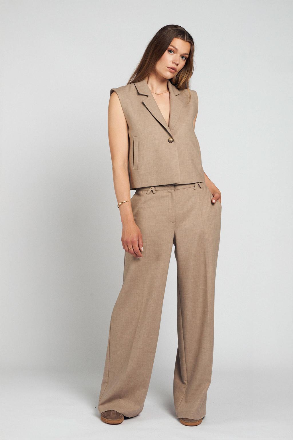 Beige dames Spooq the label gilet met effen, reverskraag en knoopsluiting