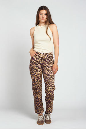 mom jeans met panterprint beige