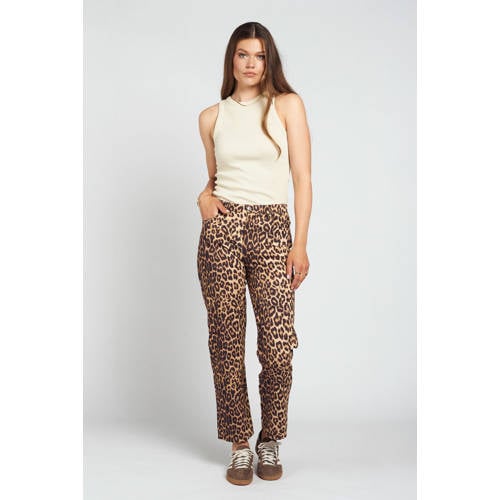 Spooq the label mom jeans met panterprint beige afbeelding