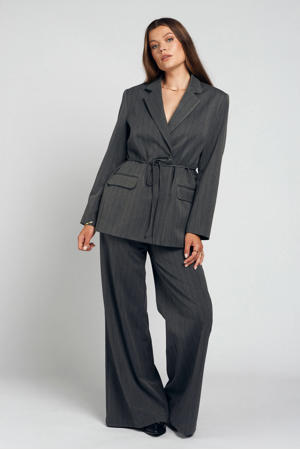 regular blazer met krijtstreep grijs