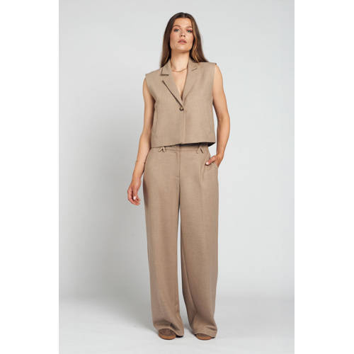 Spooq the label wide leg pantalon beige afbeelding