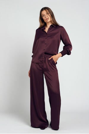 wide leg regular waist broek donkerrood