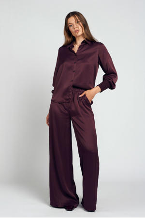 wide leg regular waist broek donkerrood