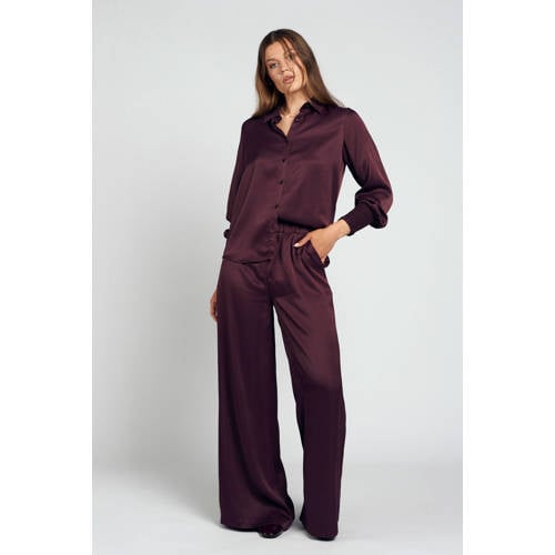 Spooq the label wide leg regular waist broek donkerrood afbeelding