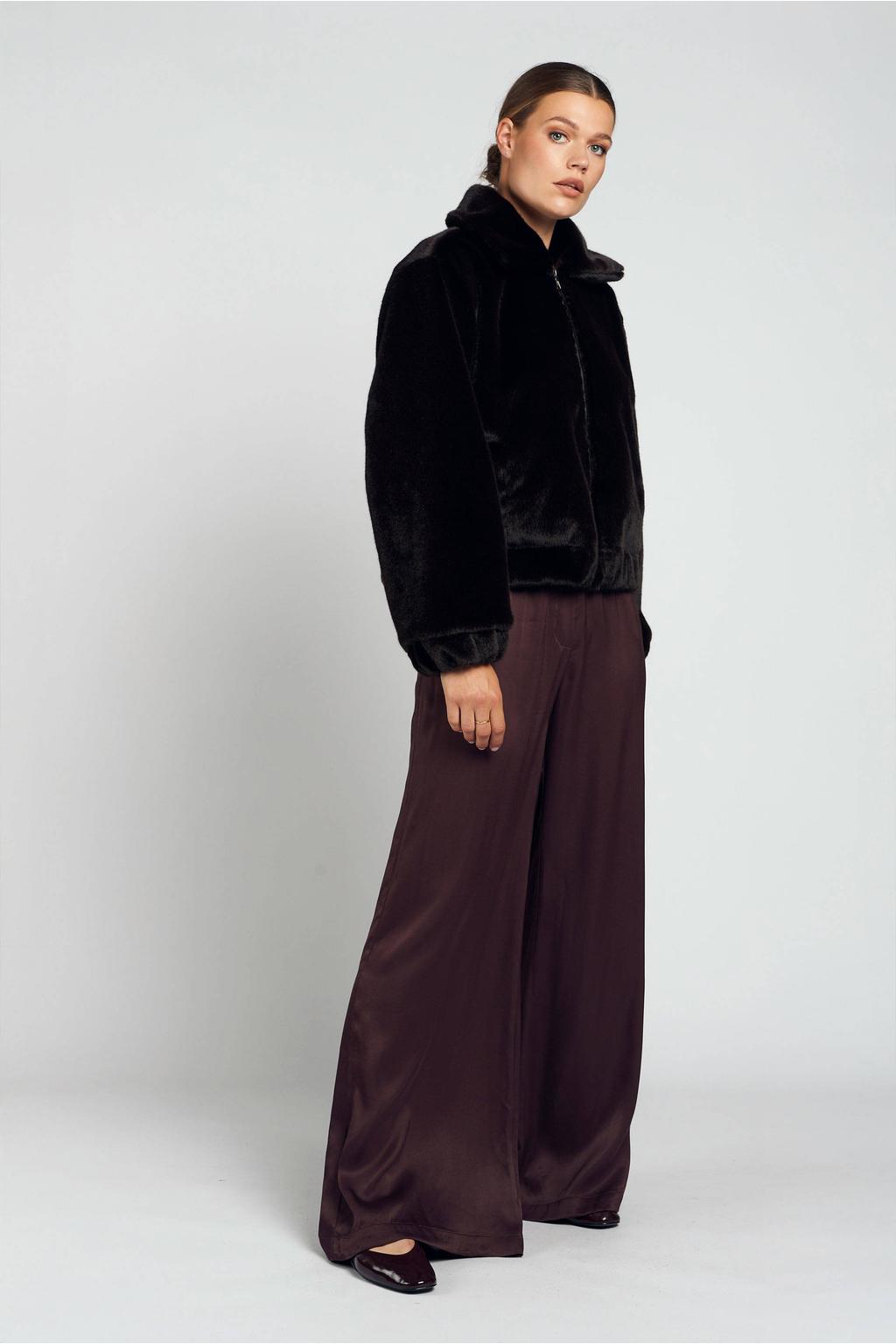 Donkerblauwe dames Spooq the label faux fur jas met effen en lange mouwen
