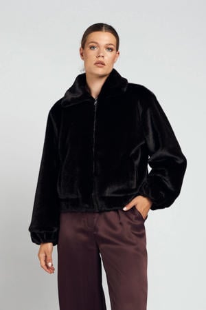 faux fur jas donkerbruin