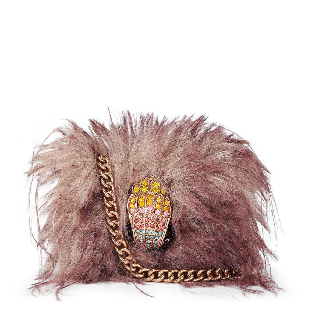 Kurt Geiger mini crossbody tas Kensington Micro met imitatiebont bruin