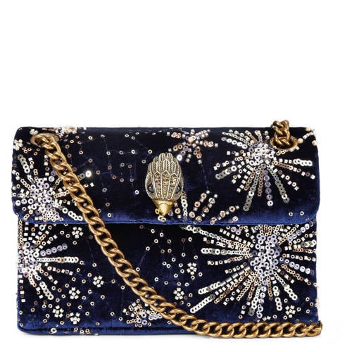 Kurt Geiger crossbody tas Velvet Mini Kensington met pailletten donkerblauw afbeelding