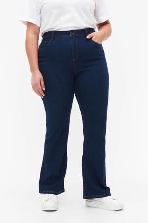 high waist bootcut jeans dark blue denim