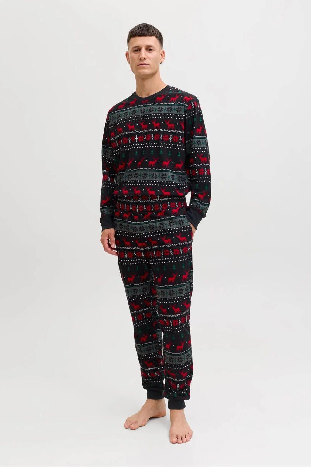 JACK & JONES ADDITIONALS pyjama JACTRISTAN met kerstprint zwart/multi