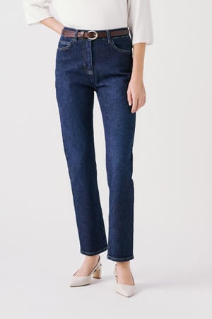 high waist slim fit jeans dark blue denim