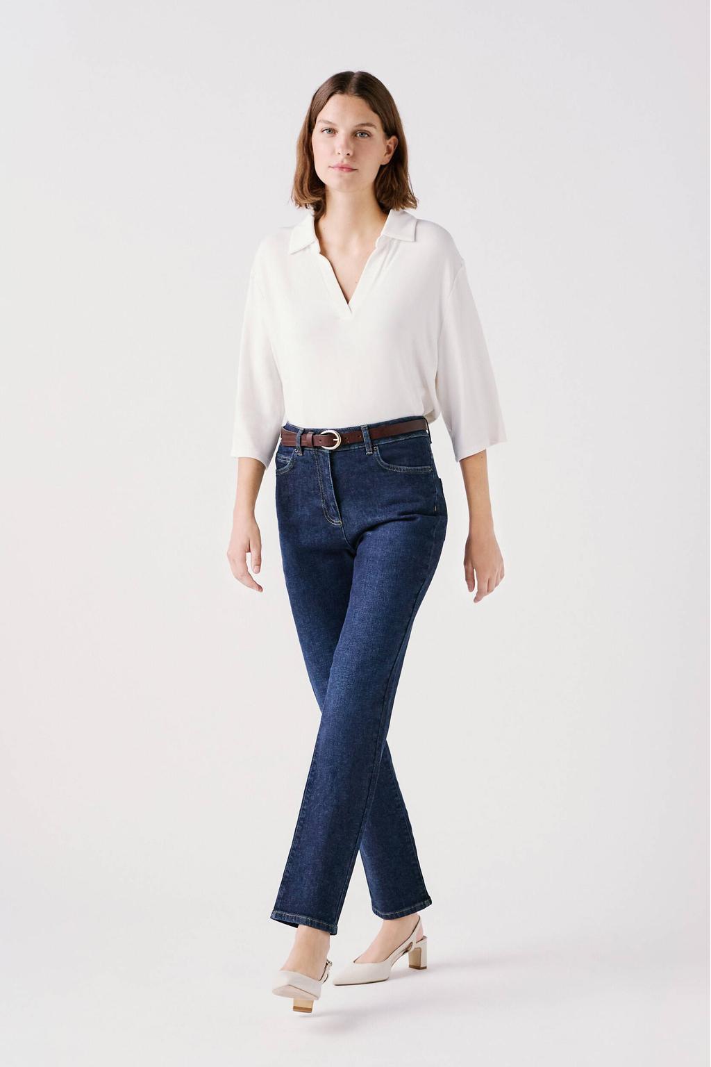 Dark blue denim dames Caroll high waist slim fit jeans dark blue van denim met effen