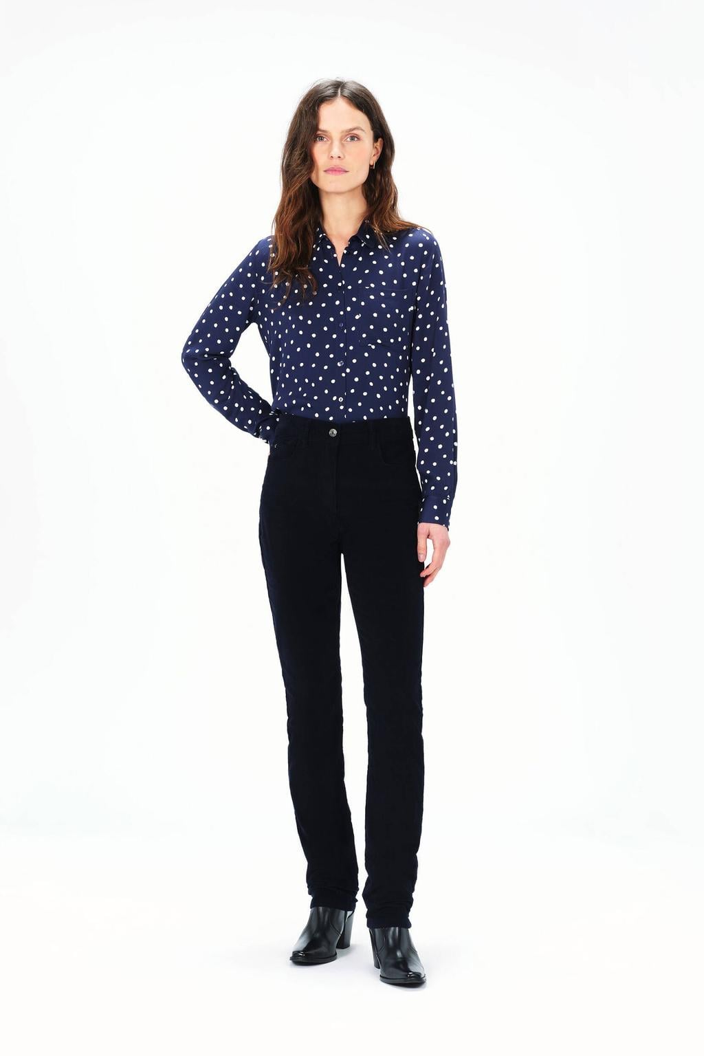 Dark blue denim dames Caroll high waist bootcut jeans dark blue van denim met rits- en knoopsluiting en effen