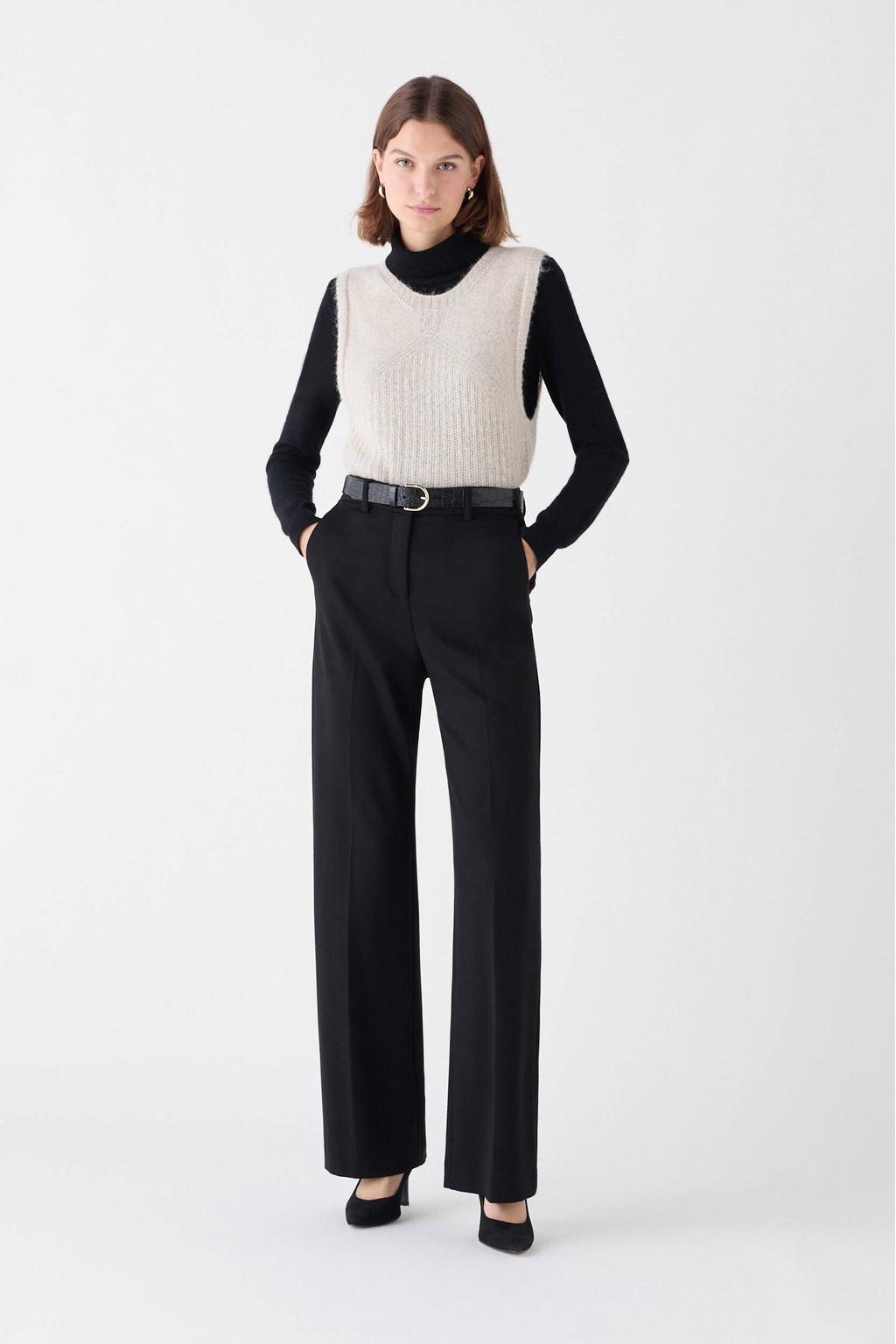 Zwarte dames Caroll straight high waist broek van viscose met rits- en knoopsluiting en effen
