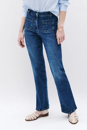 high waist bootcut jeans medium blue denim