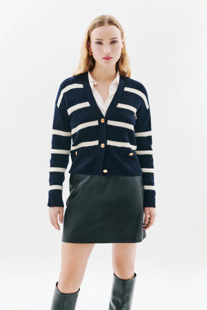 gestreepte gebreid vest met wol donkerblauw