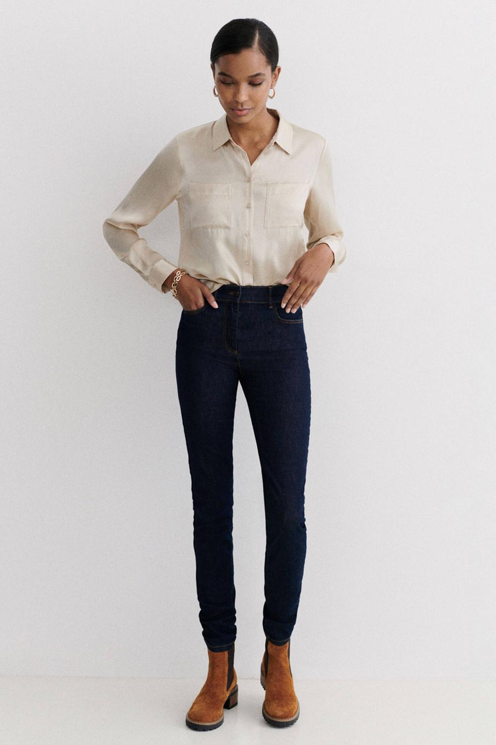 Dark blue denim dames Caroll skinny jeans dark blue van denim met rits- en knoopsluiting en effen