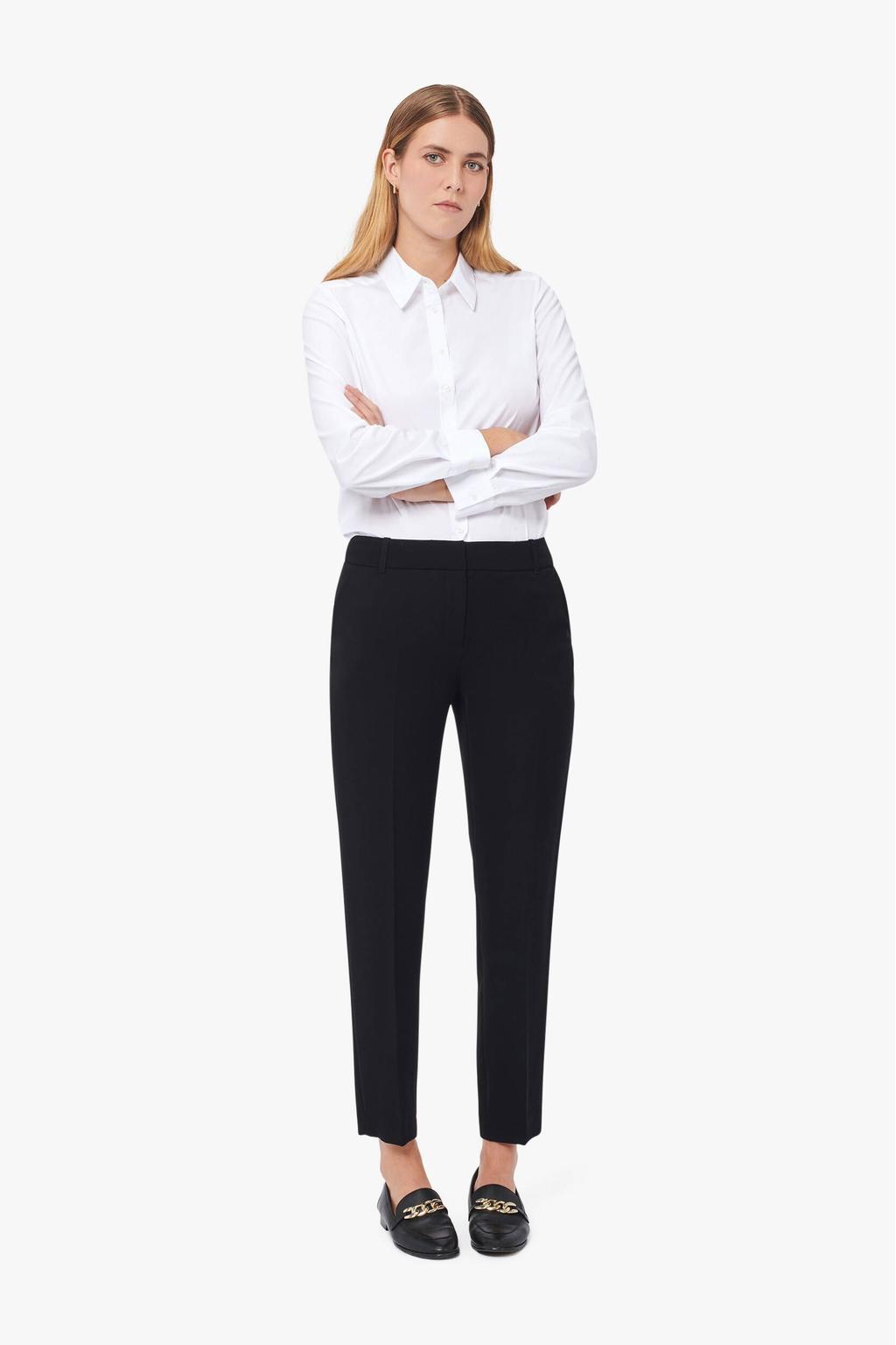 Zwarte dames Caroll rechtvallend regular waist chino van polyester met straight fit, rits, haak- en knoopsluiting en effen