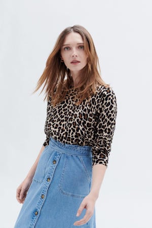 sweater met panterprint bruin