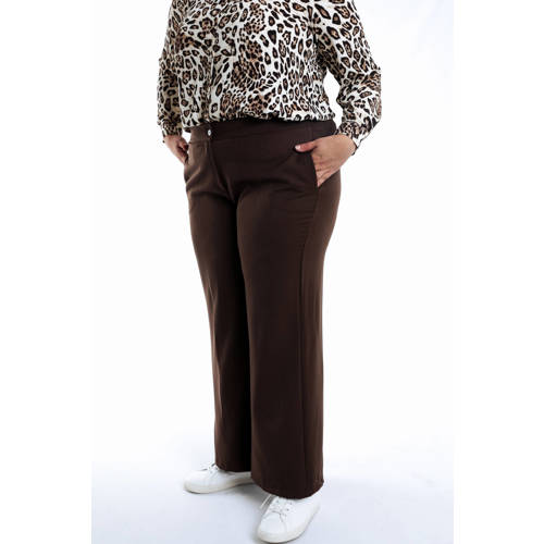 Paprika wide leg regular waist pantalon donkerbruin afbeelding