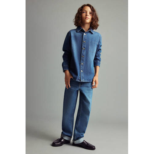 Mango Kids denim overhemd dark blue denim afbeelding