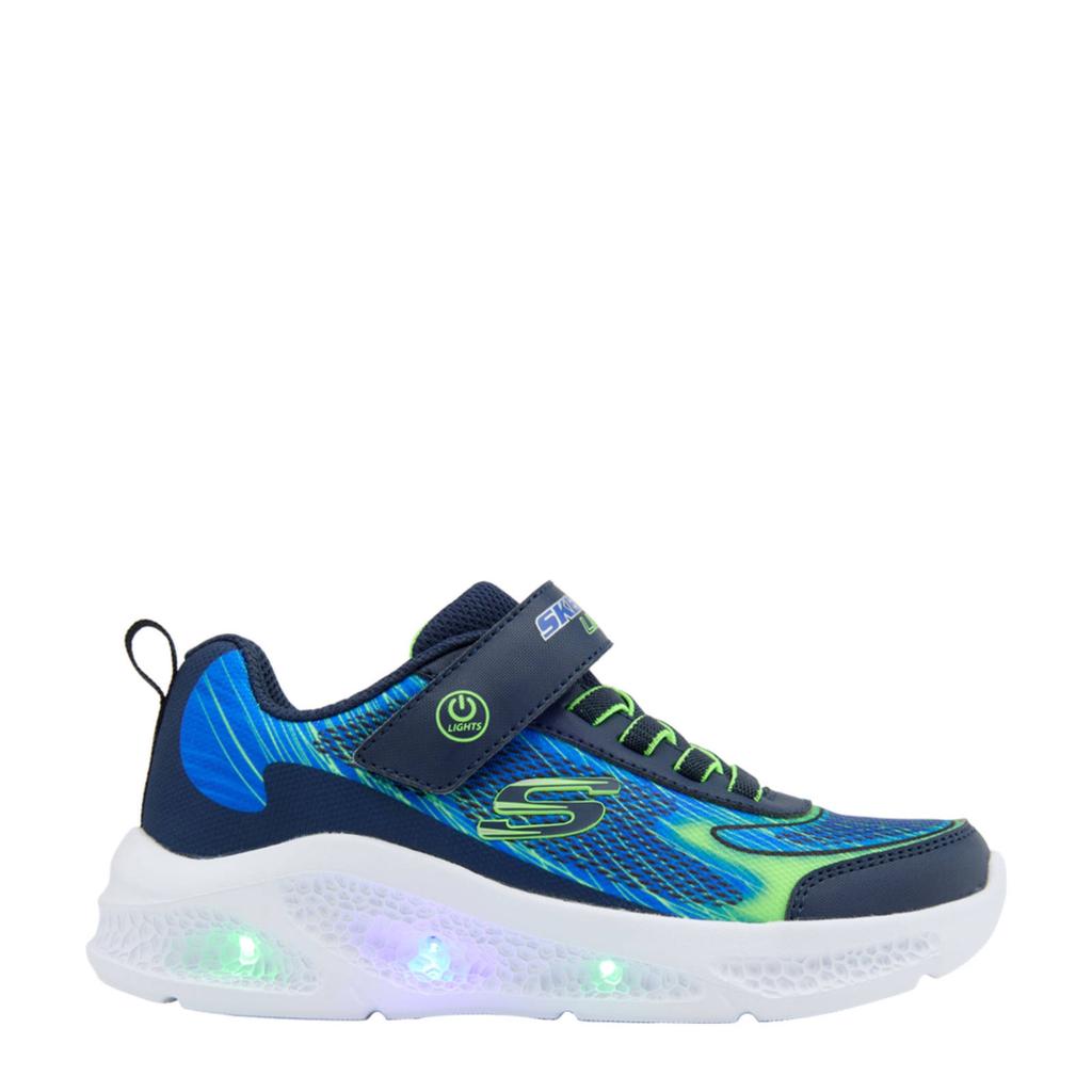 Blauwe jongens Skechers sneakers met lichtjes met elastische veter- met klittenbandsluiting