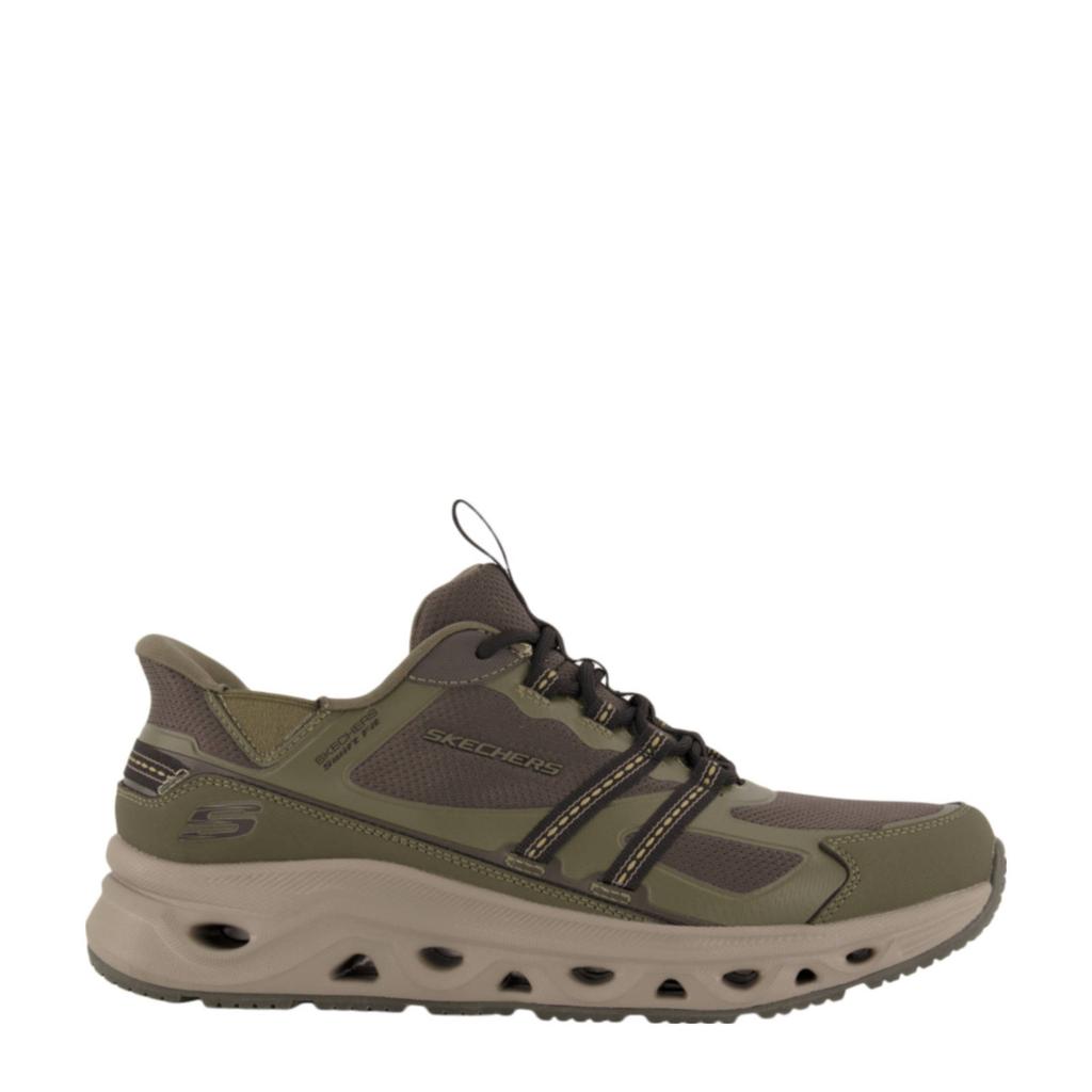 Olijfgroene heren Skechers chunky sneakers van textiel met veters