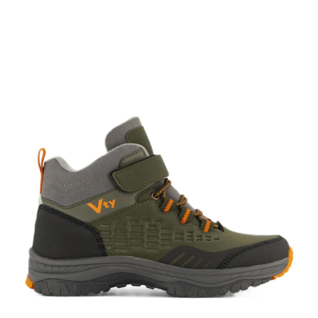 Kakikleurige jongens Vty wandelschoenen van imitatieleer en textiel met elastische veter- met klittenbandsluiting