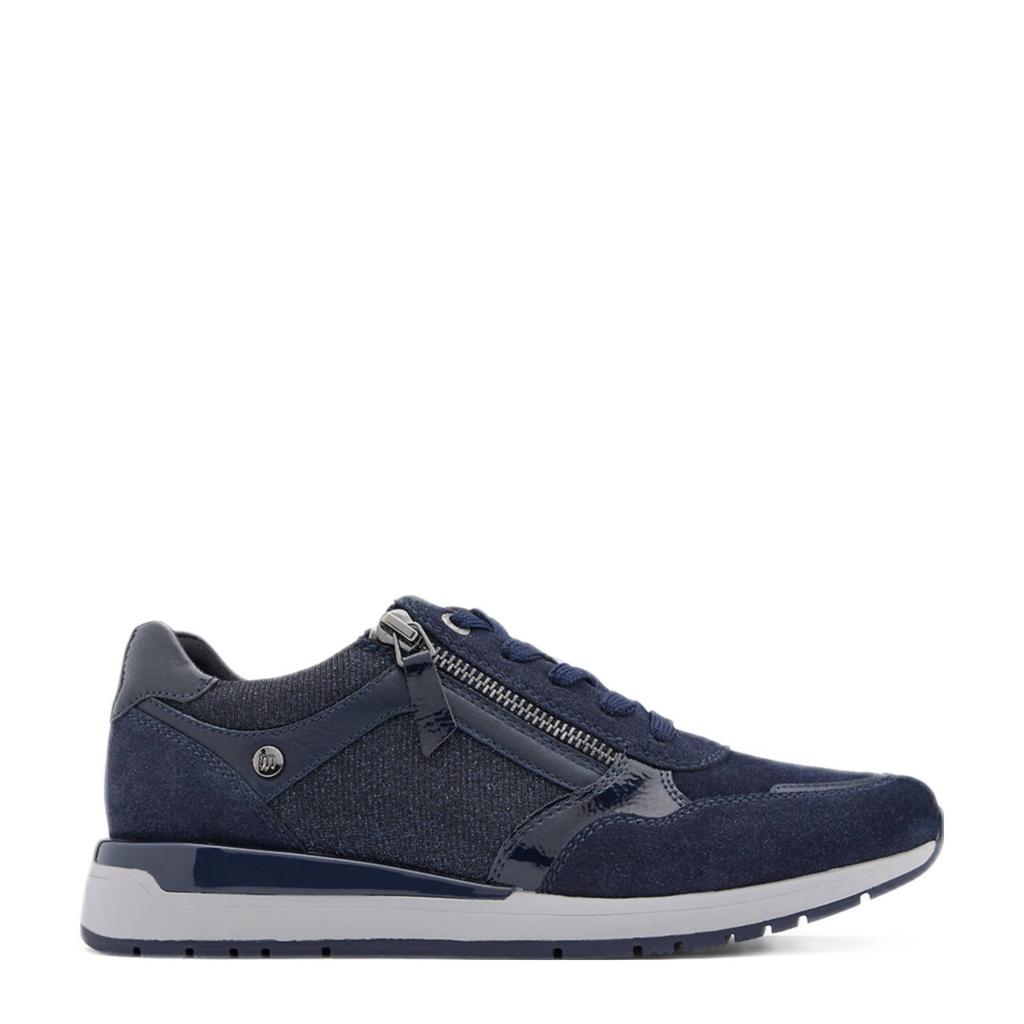 Donkerblauwe dames Medicus comfort suède sneakers met rits- en vetersluiting