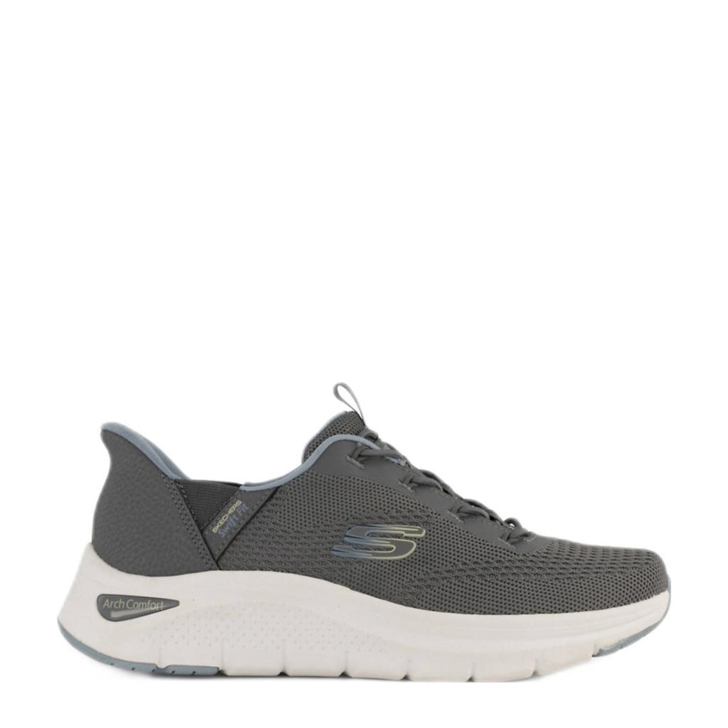 Grijze dames Skechers Arch Comfort & Swift Fit slip-on sneakers van textiel met elastische veters