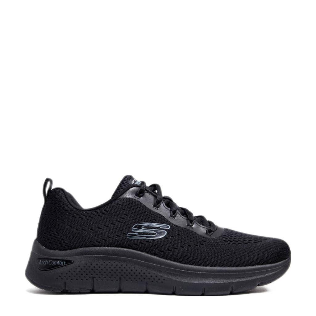 Zwarte dames Skechers Arch Comfort sneakers van textiel met veters