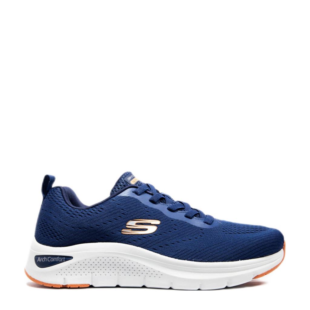 Blauwe heren Skechers Arch Comfort 2.0 sneakers van textiel met veters