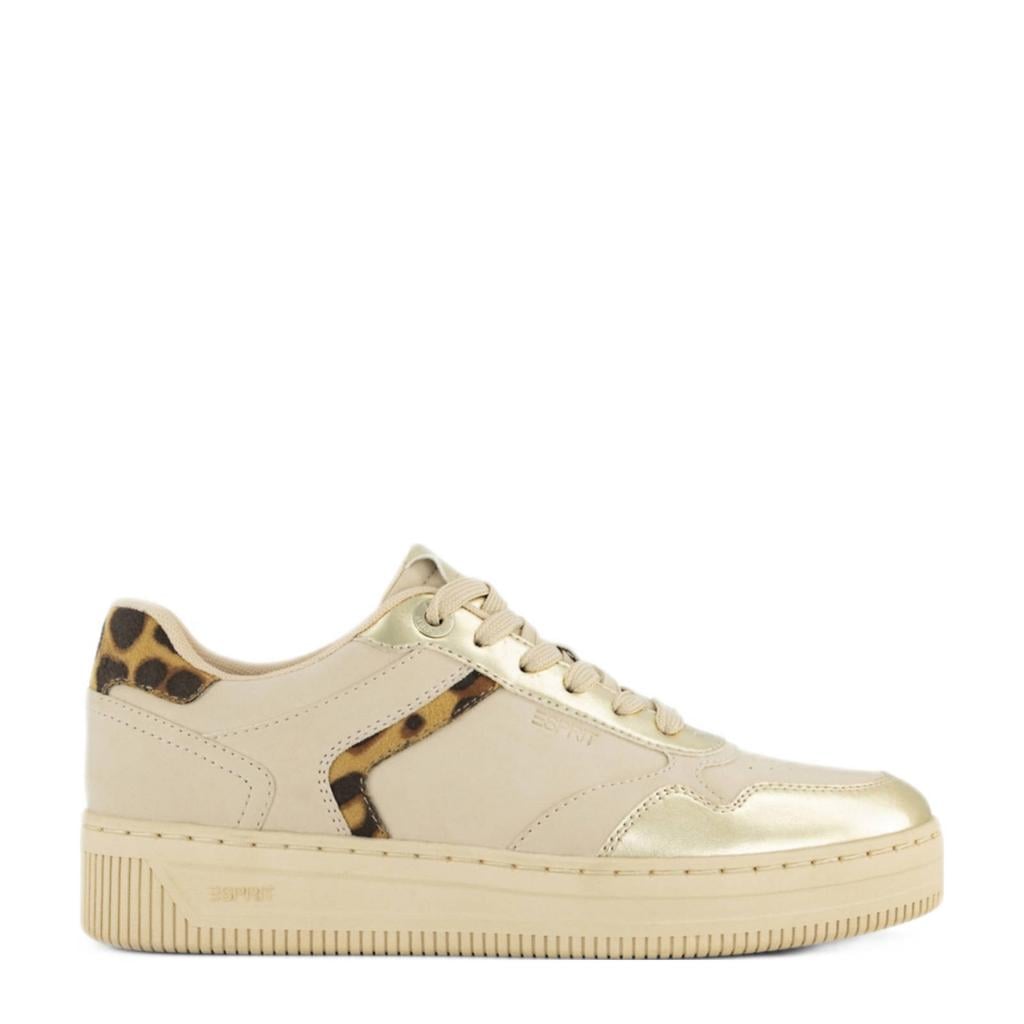 Beige dames ESPRIT sneakers van imitatieleer met veters