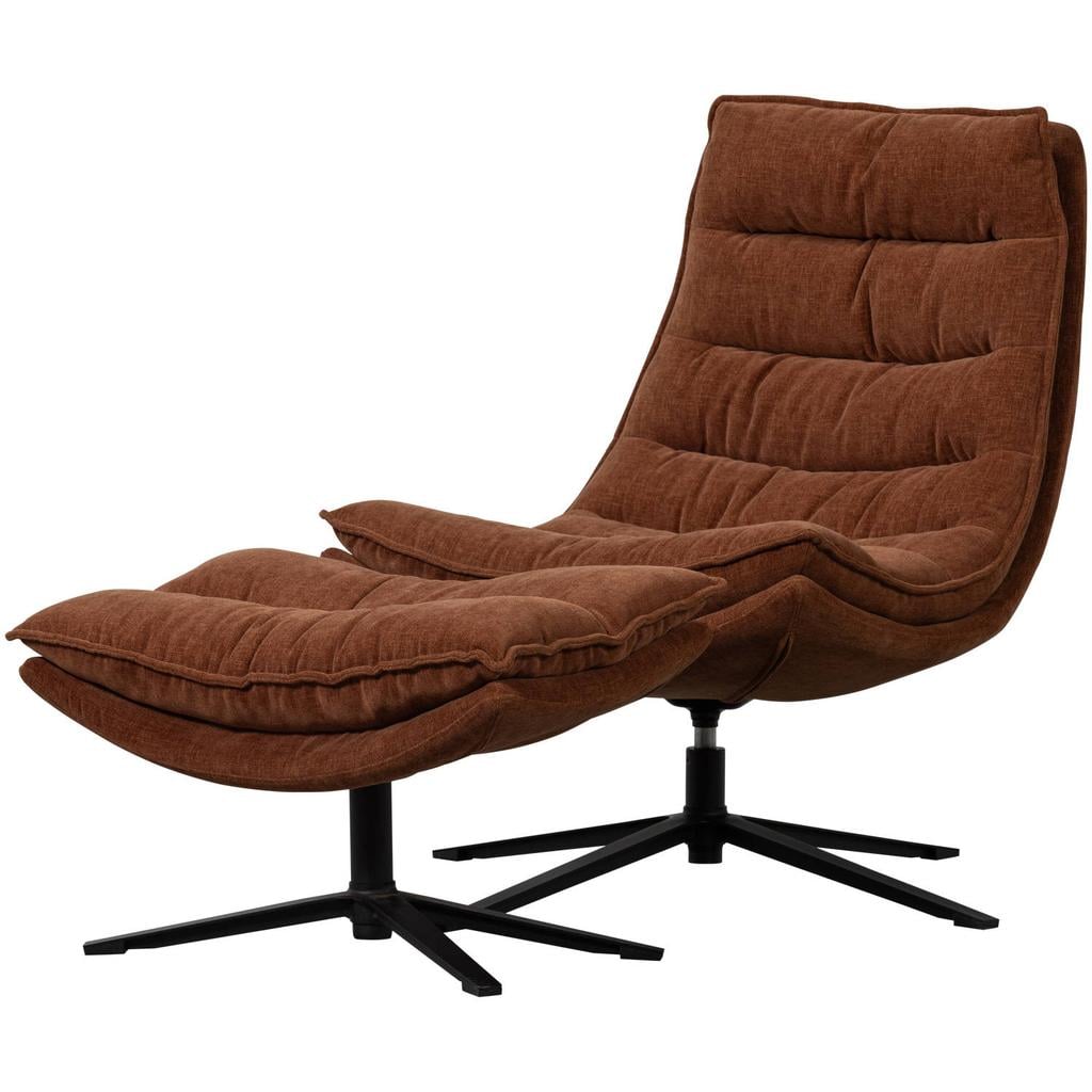 WOOOD WOOOD Kube Draaifauteuil Met Hocker - Chenille stof - Bruin