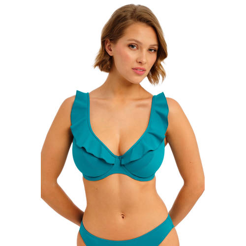 Freya niet-voorgevormde beugel bikinitop Jewel Cove met ruches turquoise afbeelding