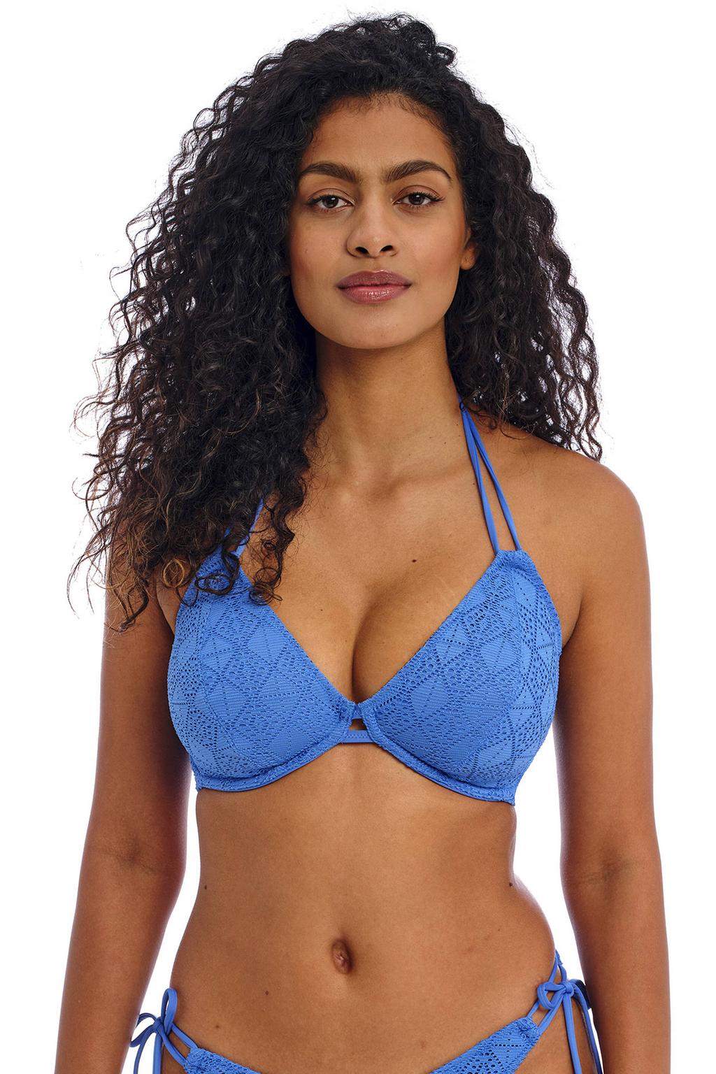 Freya niet-voorgevormde crochet halter bikinitop Nomad Nights blauw